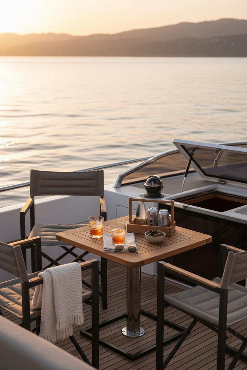 Arc Square stoelen op een boot 