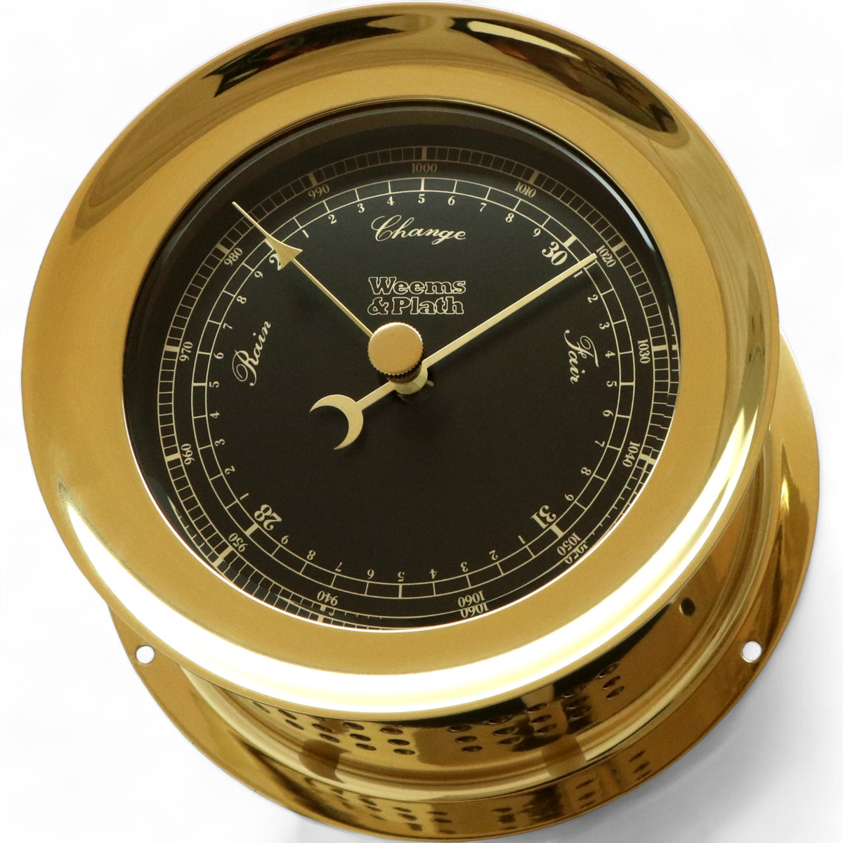 Atlantis Premiere barometer 140 x 73 mm - zwarte wijzerplaat, aneroide, klassiek 200701 gouden cijfers en wijzers