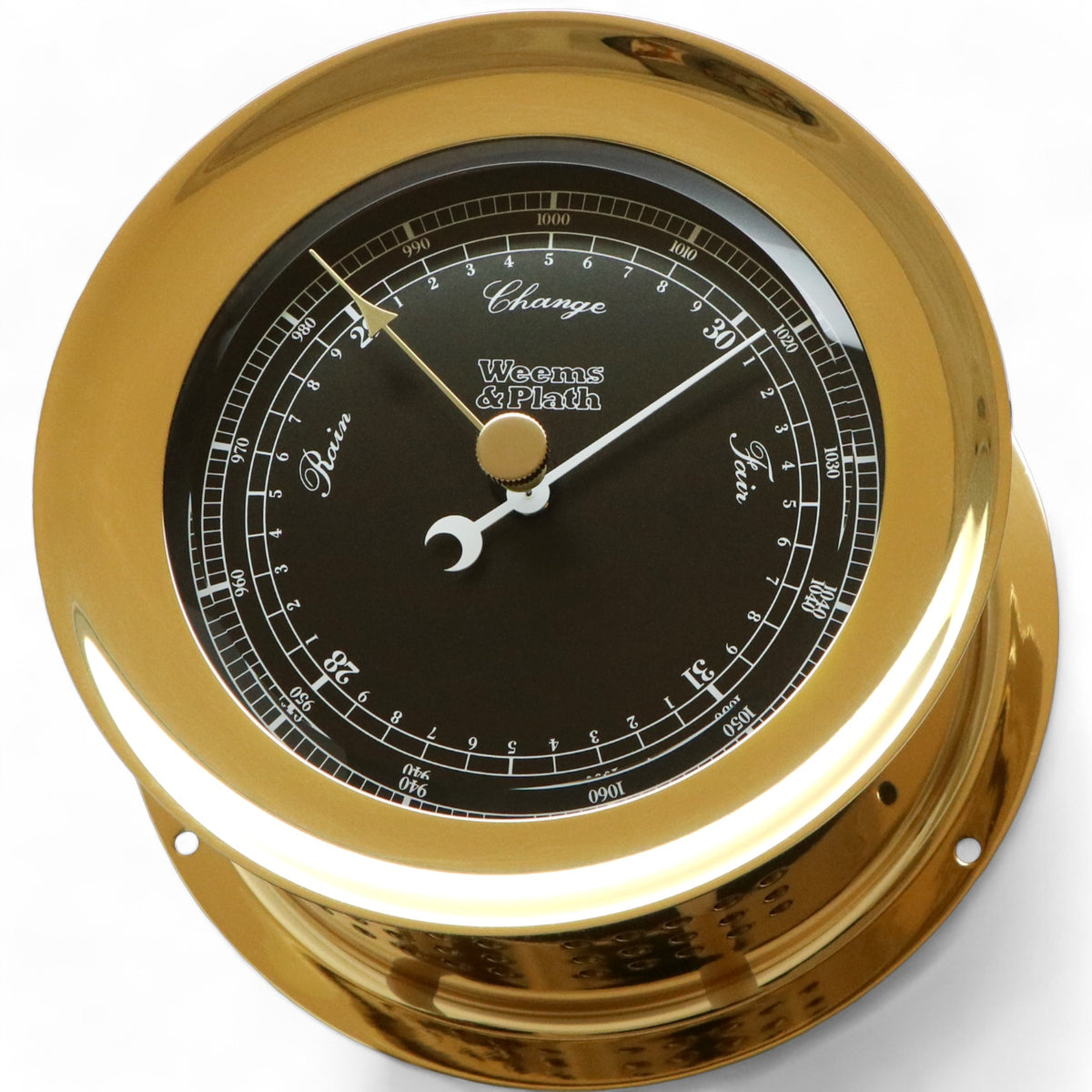 Atlantis Premiere barometer 140 x 73 mm - zwarte wijzerplaat, aneroide, klassiek 200704 witte schaal gouden wijzer