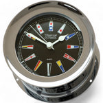 Atlantis Premiere scheepsklok 140 x 73 mm - zwarte wijzerplaat, traditioneel design, eenvoudige toegang 220504 chroom met seinvlaggen