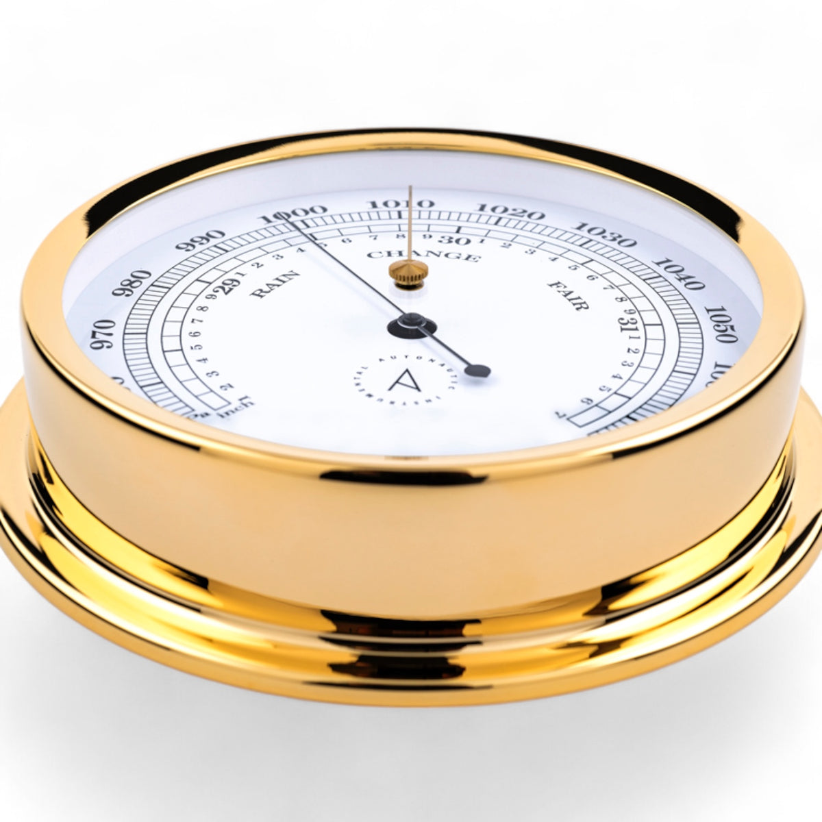 Autonautic Indic 175  barometer - voor nauwkeurige luchtdrukmetingen, groot formaat in kleur goud, close-up foto