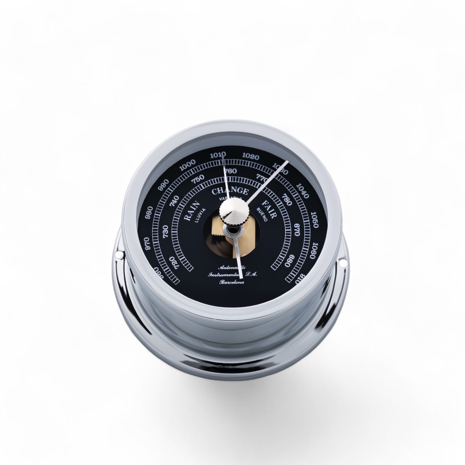 Autonautic Instrumental barometer chroom met zwarte wijzerplaat (72 x 39 mm) - aneroide, nautisch, compact, Minor 