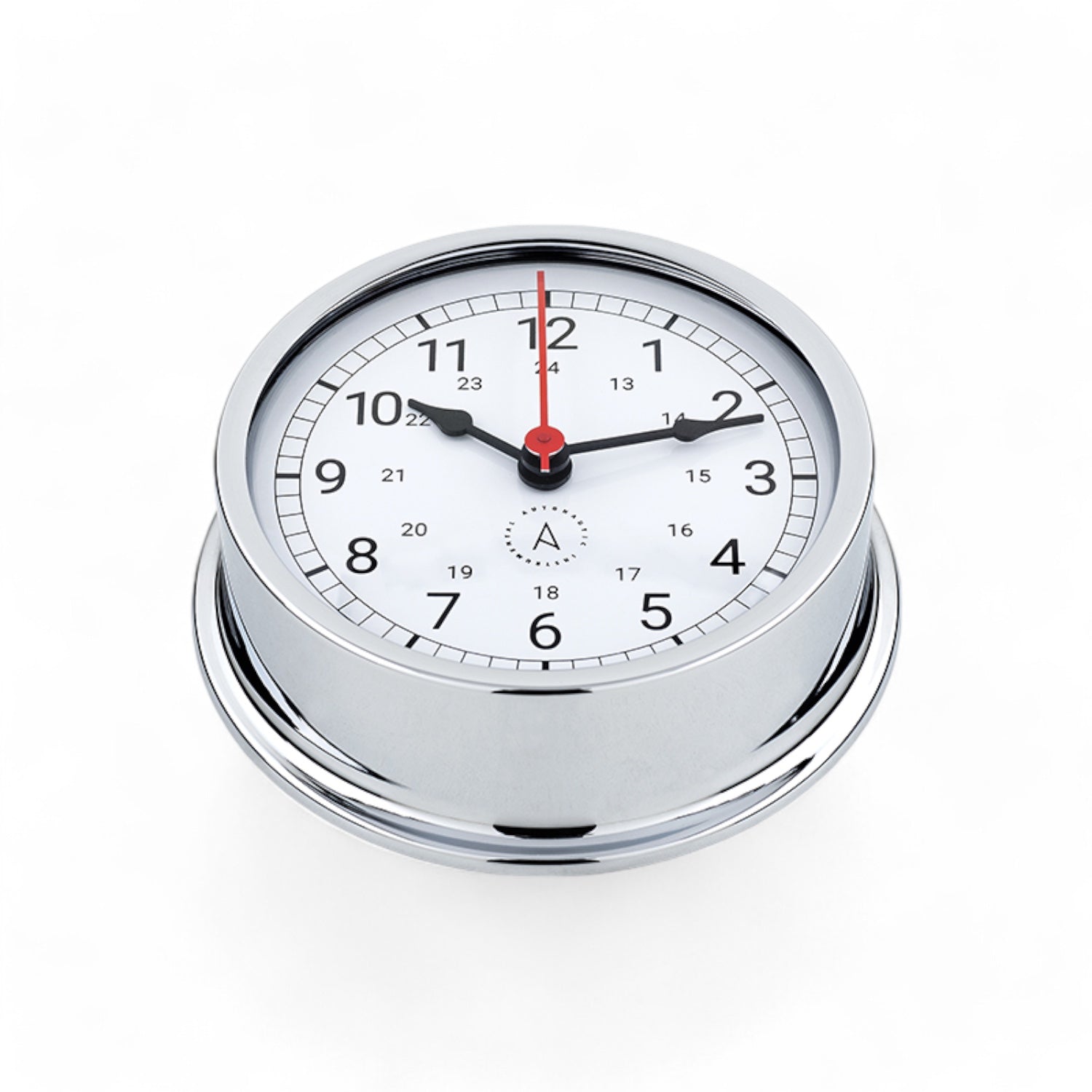 Autonautic Instrumental chrome scheepsklok (120 x 35 mm) - royaal, rode secondewijzer ,arabisch, Pacific