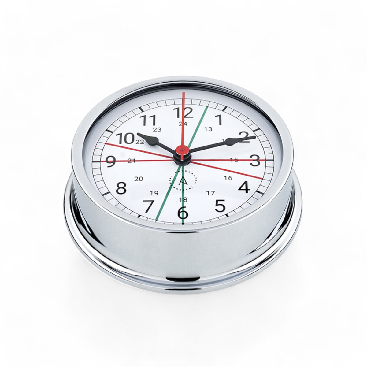 Autonautic Instrumental chrome scheepsklok (120 x 35 mm) - royaal, rode secondewijzer, , arabisch, radioroom  Pacific