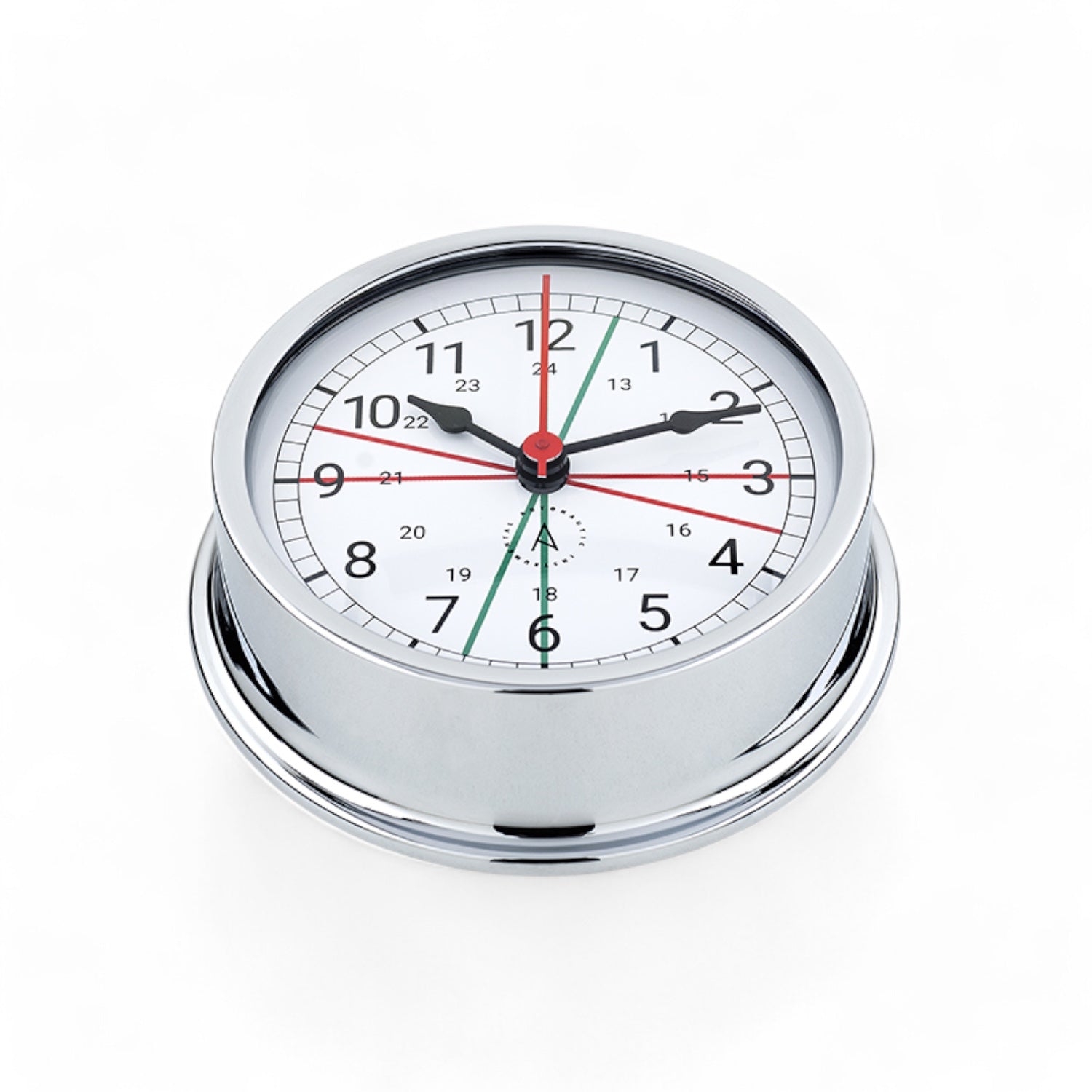 Autonautic Instrumental chrome scheepsklok (120 x 35 mm) - royaal, rode secondewijzer, , arabisch, radioroom  Pacific