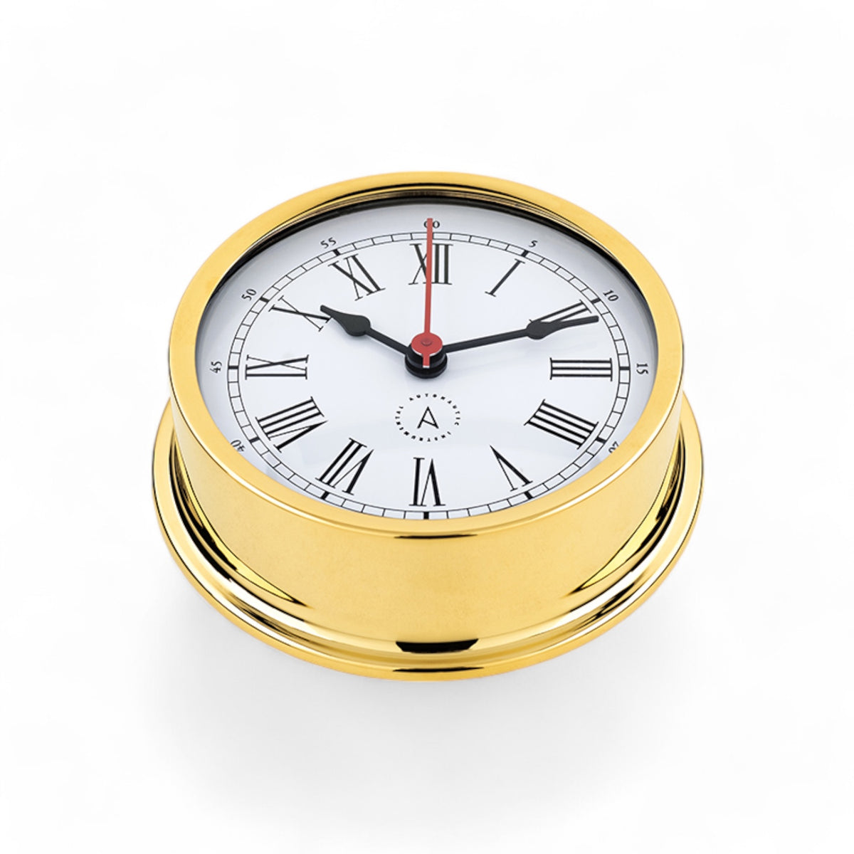 Autonautic Instrumental chrome scheepsklok (120 x 35 mm) - royaal, rode secondewijzer ,romeins  goud,  Pacific