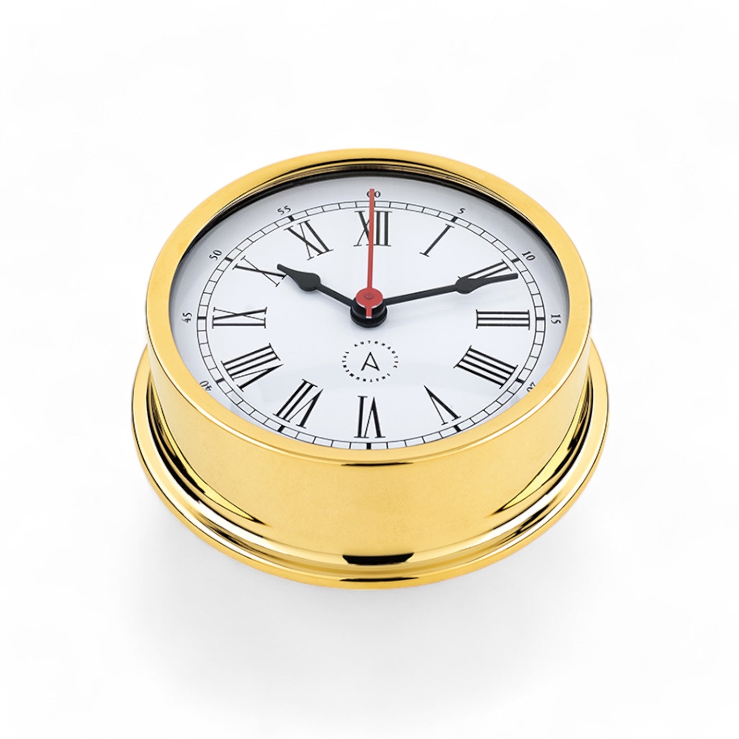 Autonautic Instrumental chrome scheepsklok (120 x 35 mm) - royaal, rode secondewijzer ,romeins  goud,  Pacific