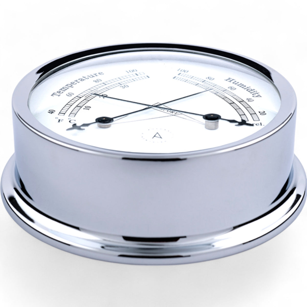 Autonautic Instrumental comformeter (120 x 35 mm) - royale thermometer en hygrometer in één, Pacific, chroom close-up