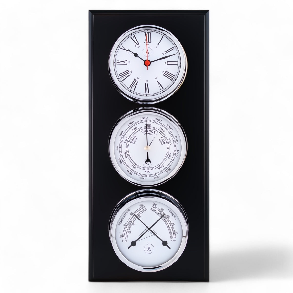 Autonautic Pacific 120 weerstation - met 120 mm klok, barometer en comfortmeter chroom luxe houten plaat