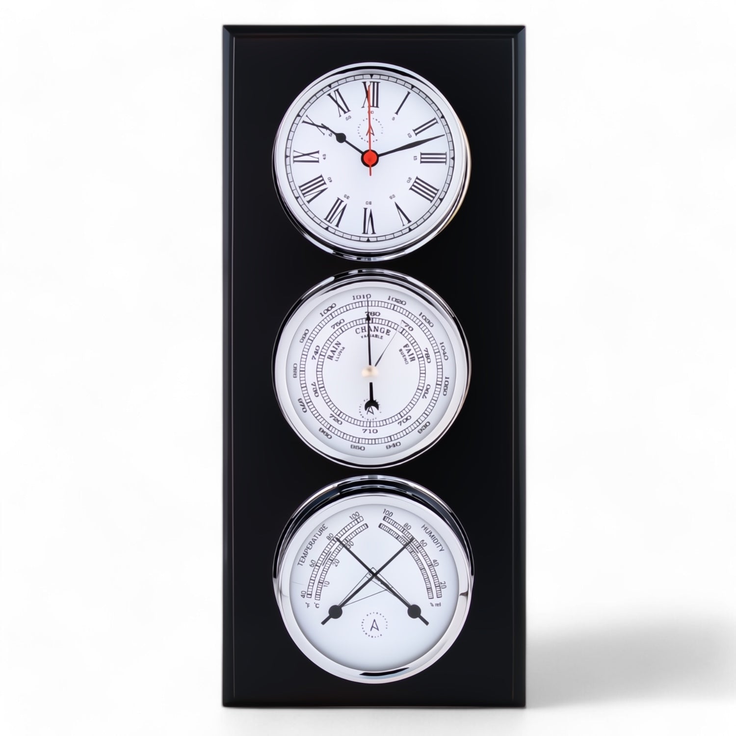 Autonautic Pacific 120 weerstation - met 120 mm klok, barometer en comfortmeter chroom luxe houten plaat