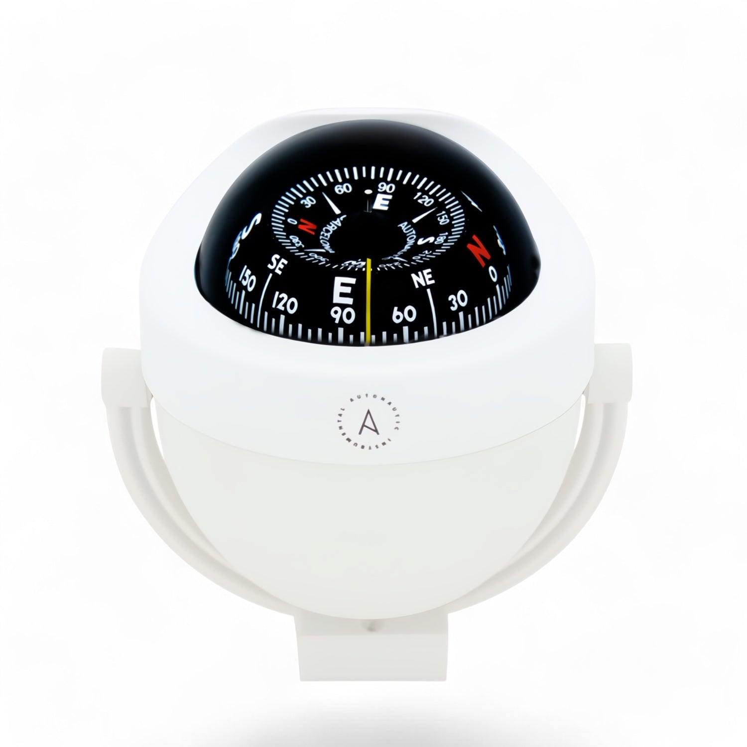 Autonautic beugelkompas C12-005- MED/Solas, betrouwbaar, witte behuizing met zwarte conische 85mm kompaskaart