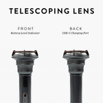 Barebones Vintage Zaklamp – Oplaadbaar met USB, Telescopische Lens, LIV-190 detail foto telescoping lens Grey