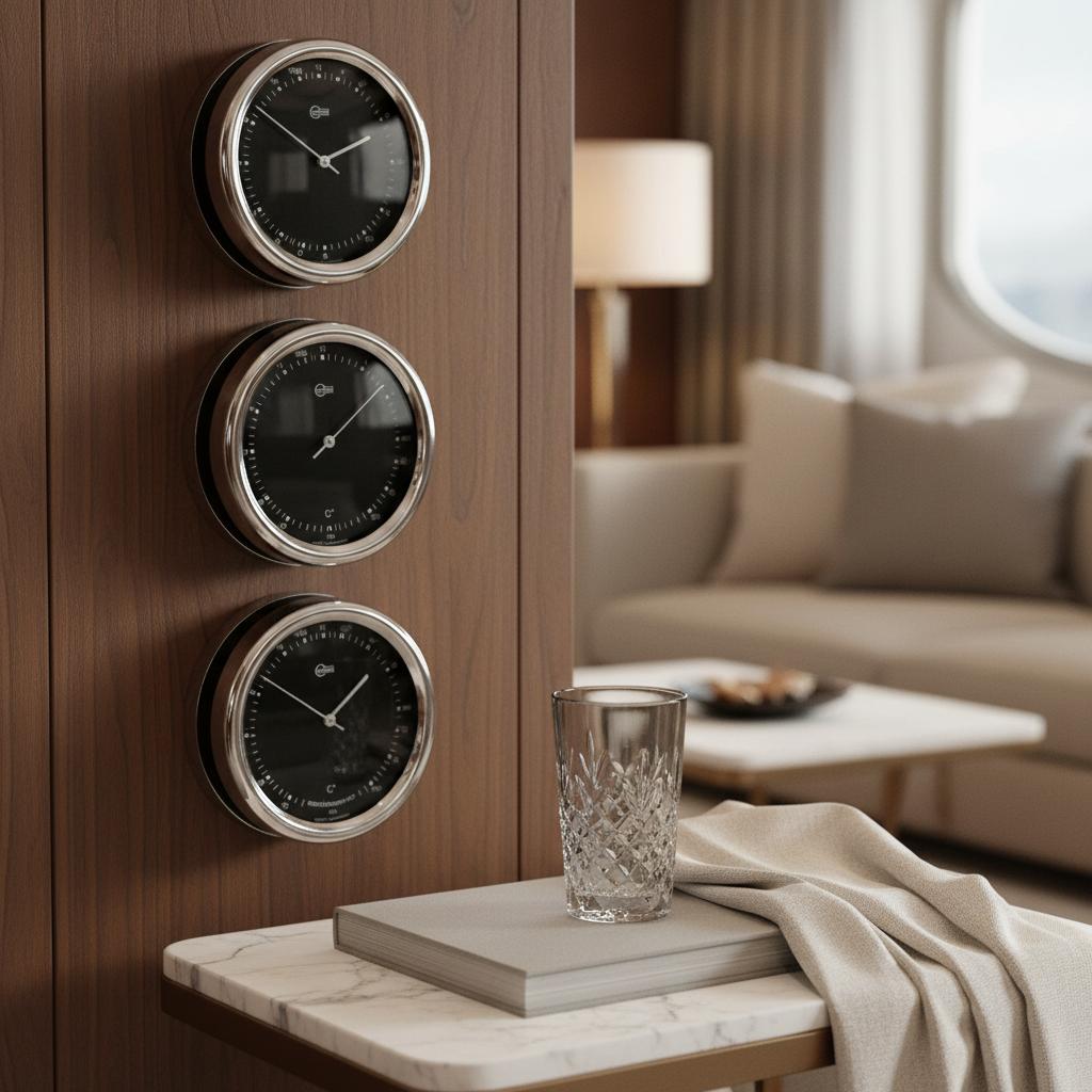 BarigoOrionsetvanklok_barometerencomfortmeterhangendnaastdekaartentafelmetzwartewijzerplaat