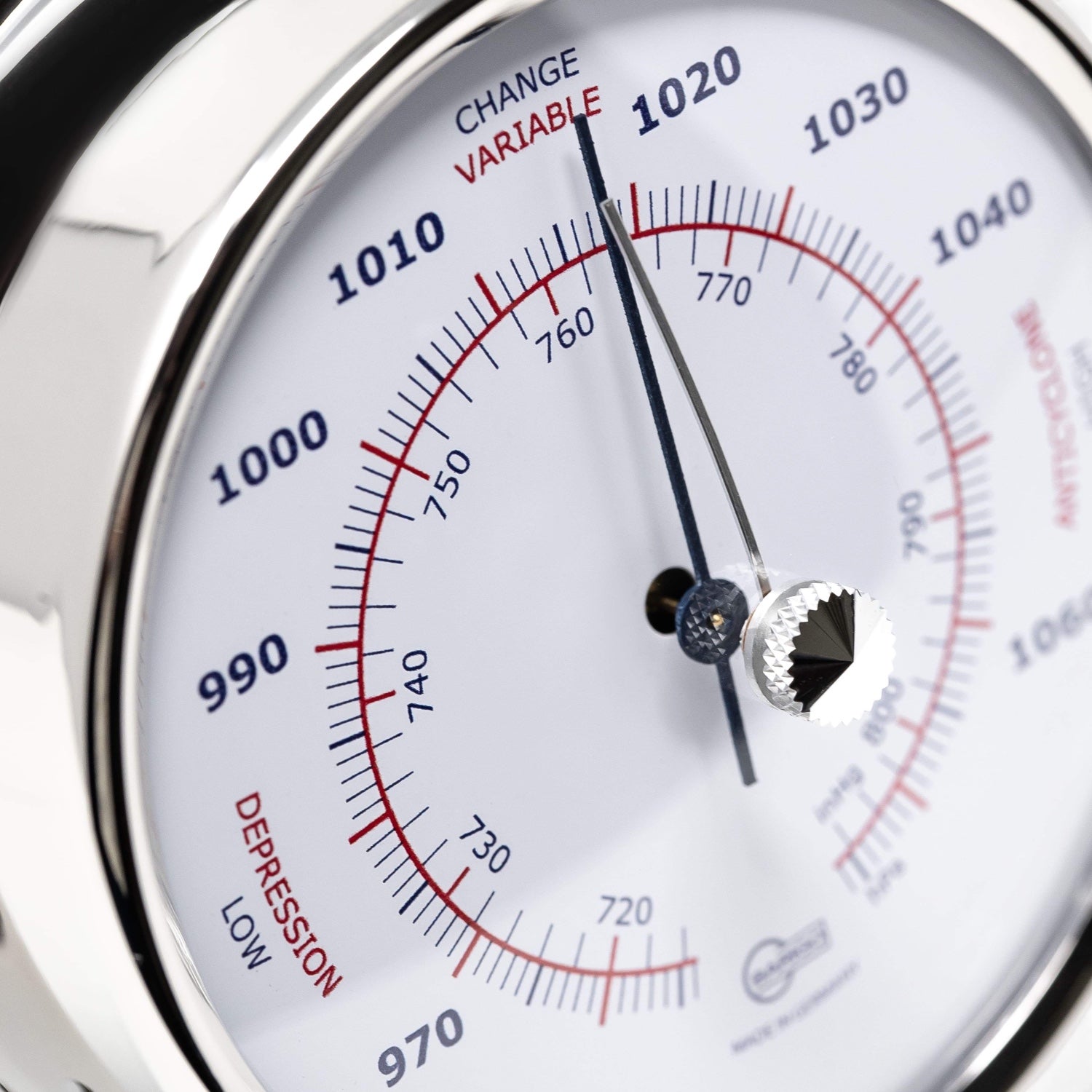 Barigo Sky barometer 110 x 32 mm –  authentiek, met rode wijzer en blauwe cijfers
