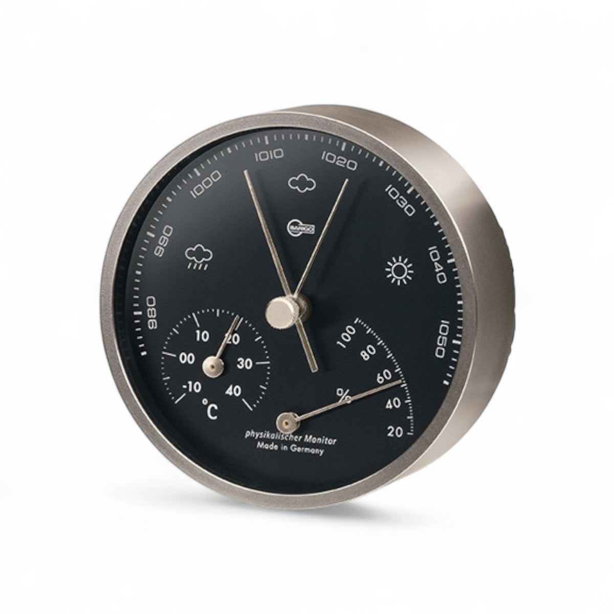 Barigo 101.5 weerstation 104 x 30 mm – vernikkeld messing, zwart design, modern, compact