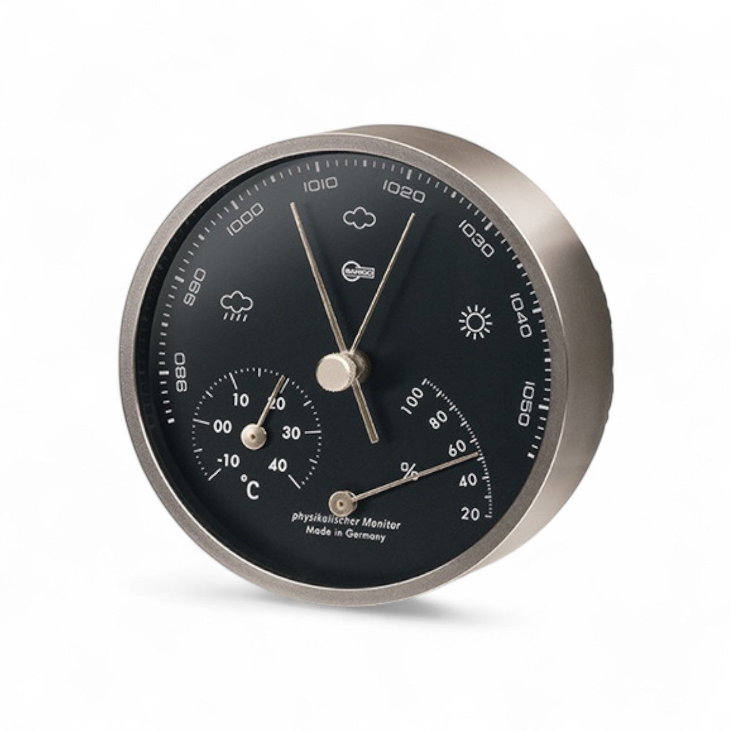 Barigo 101.5 weerstation 104 x 30 mm – vernikkeld messing, zwart design, modern, compact