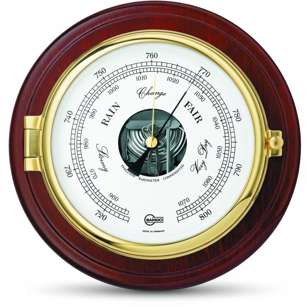Barometer With Man Barigo Captain Barometer with Thermometer 210mm – Mahogany Brass or Bl ...