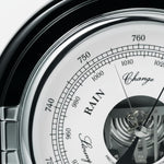 Barigo Captain barometer met thermometer Ø210 mm –zwart met verchroomd messing 1585CR close-up van scharnier schroefsluiting