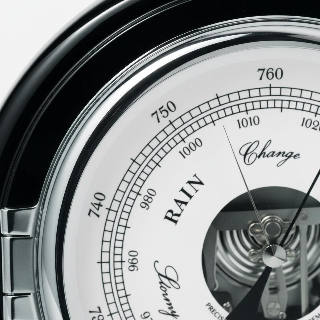 Barigo Captain barometer met thermometer Ø210 mm –zwart met verchroomd messing 1585CR close-up van scharnier schroefsluiting