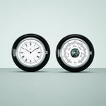 Barigo Captain scheepsklok en barometer set 210 mm met thermometer functie zwarte wandplaat rond met verchroomde behuizing