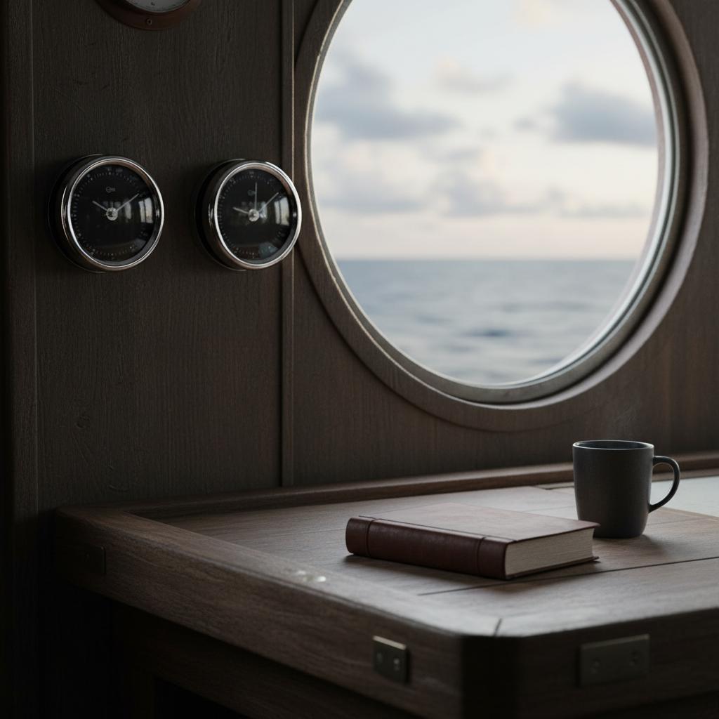 Barigo Orion hanged naast elkaar een rond raam met uitzicht over zee 