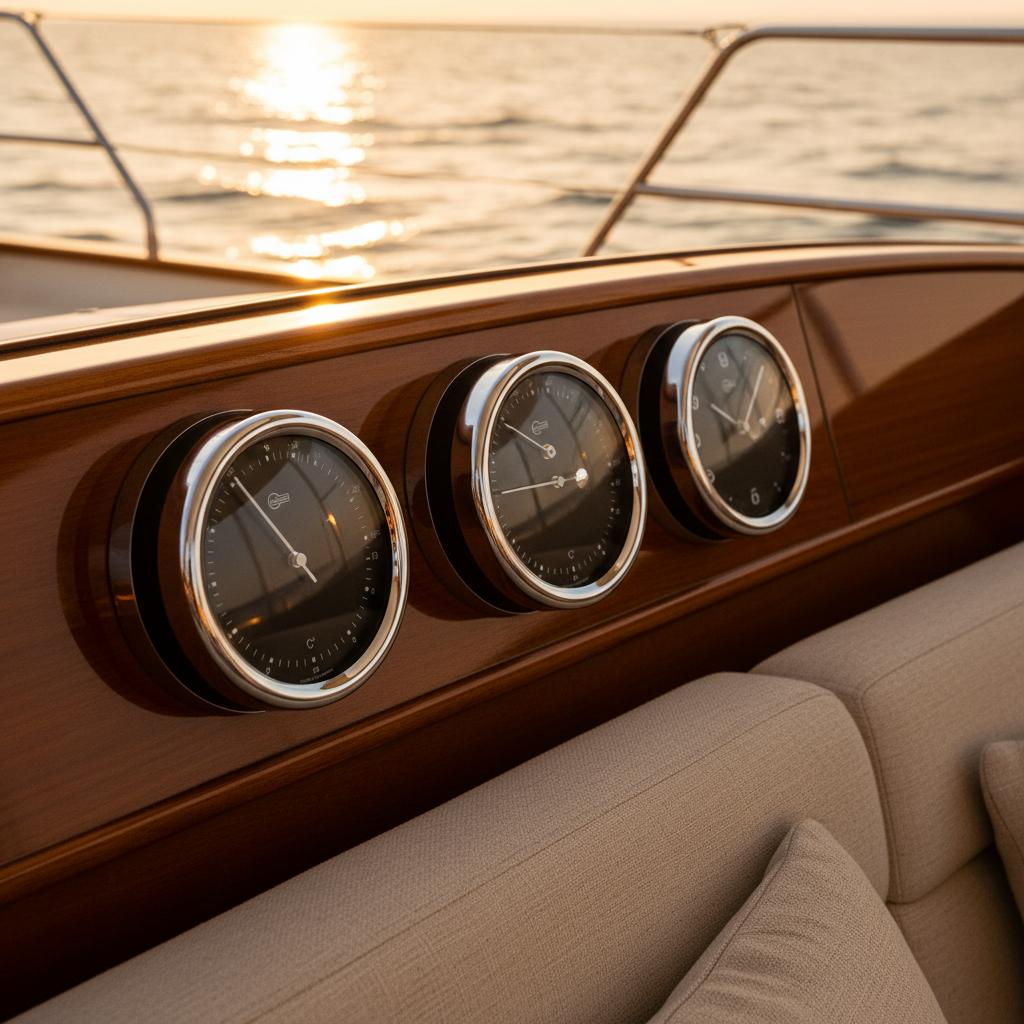 Barigo Orion hangend op een dashboard van een Italiaanse yacht