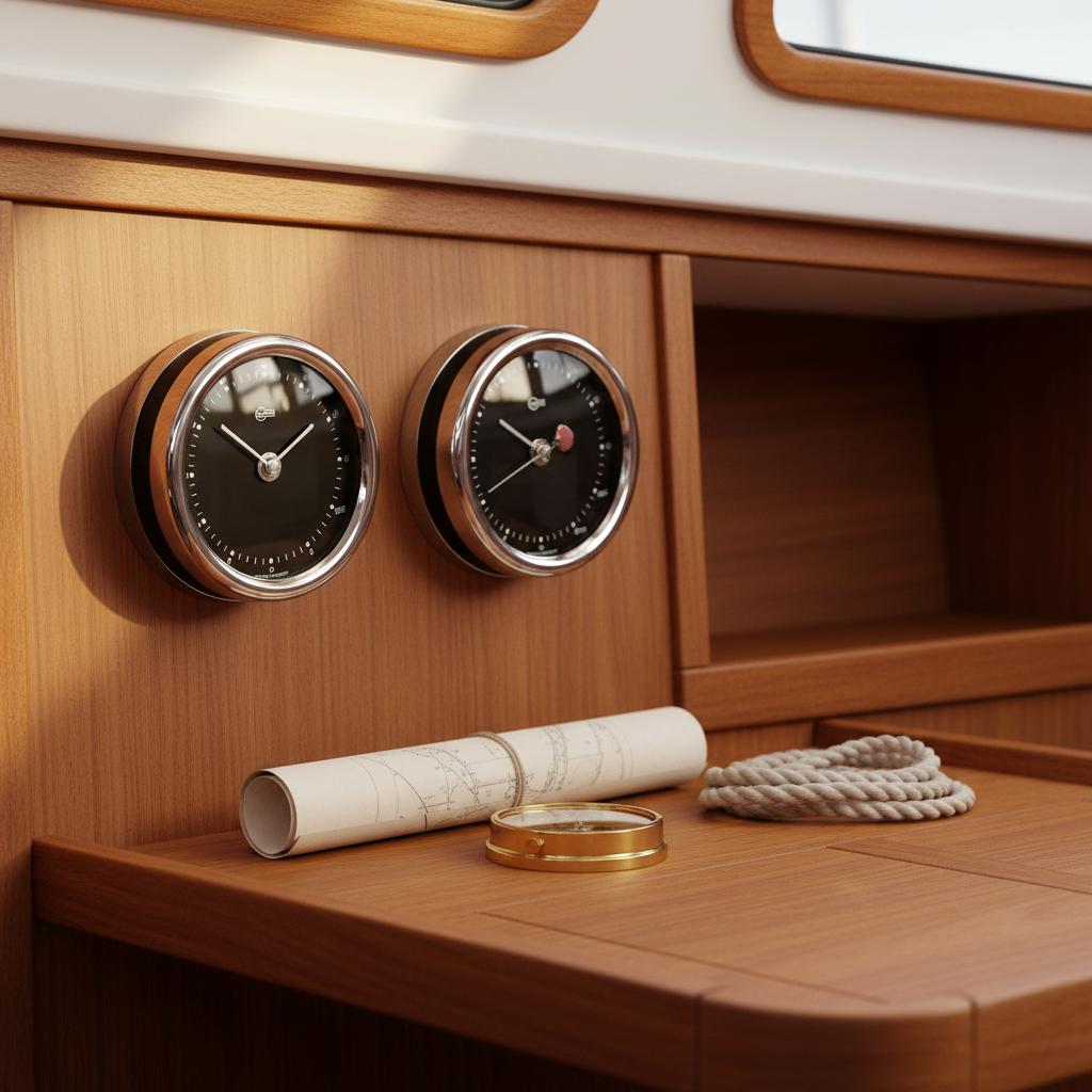 Barigo Orion klok en barometer hangend boven een kaarrtentafel