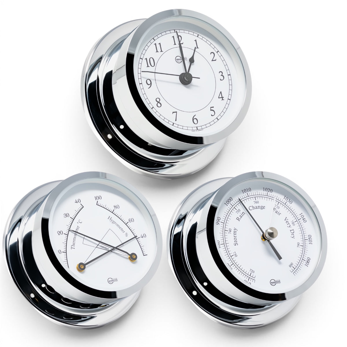 Barigo Star chroom set van 3 instrumenten klok barometer en Comfortmeter ø110mm