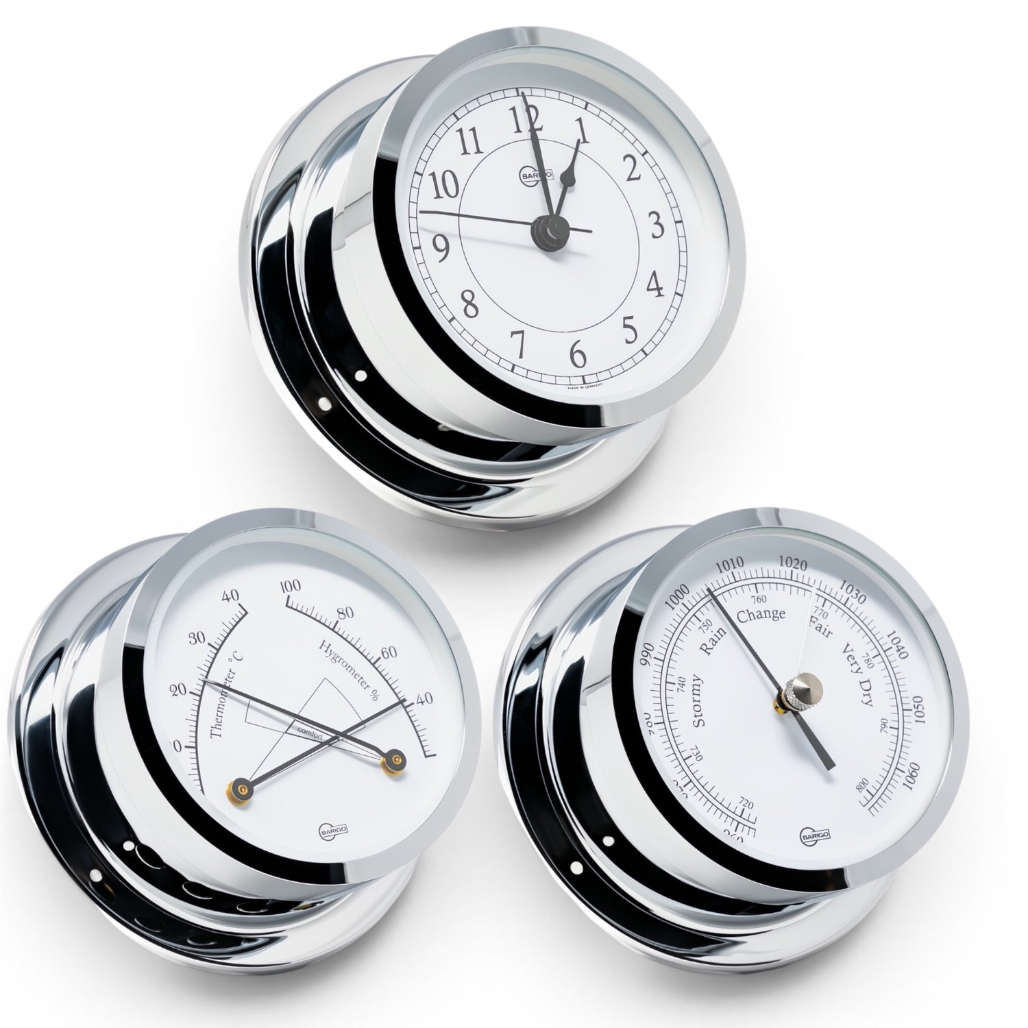 Barigo Star chroom set van 3 instrumenten klok barometer en Comfortmeter ø110mm