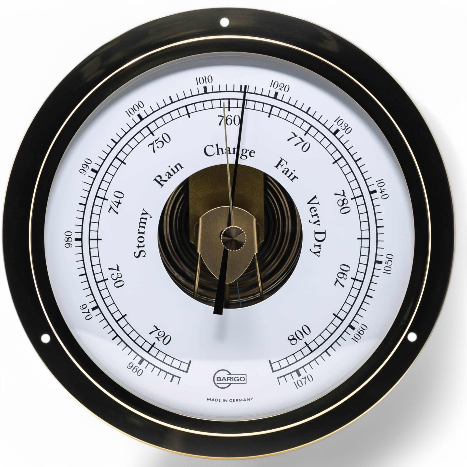 Barigo Viking barometer 111MS messing, aneroïde, klassiek, met open wijzerplaat, vooraanzicht