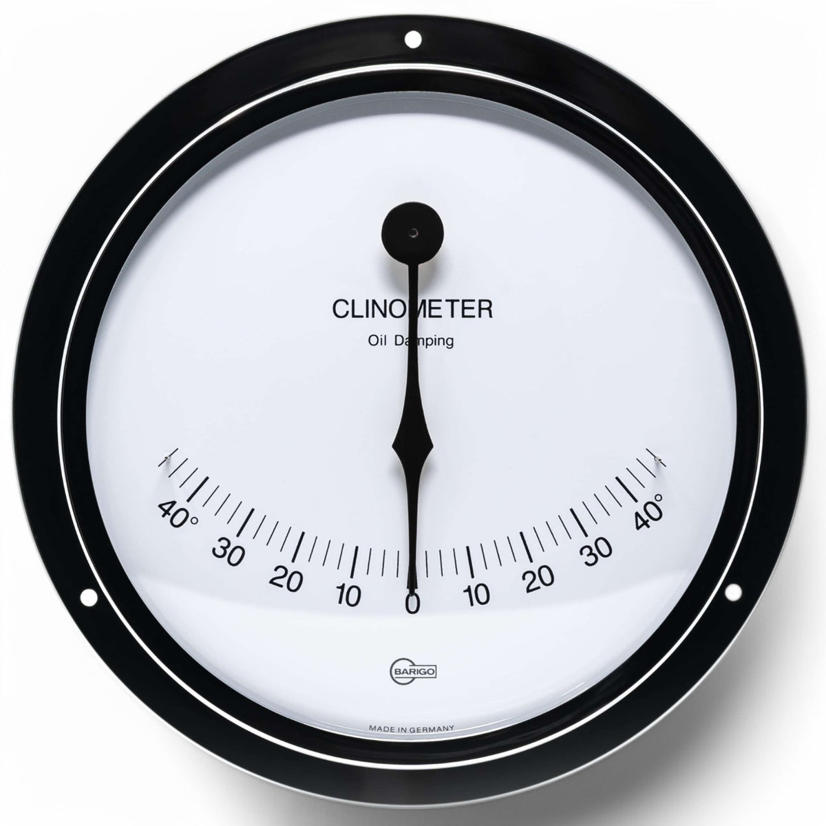 Barigo Viking clinometer in chroom kleur, witte wijzerplaat met heldere zwarte cijfers en wijzer vooraanzicht