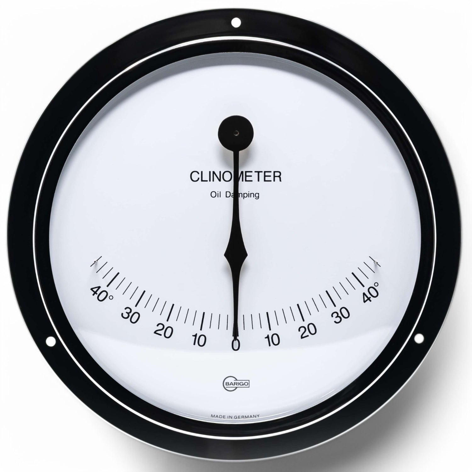 Barigo Viking clinometer in chroom kleur, witte wijzerplaat met heldere zwarte cijfers en wijzer vooraanzicht