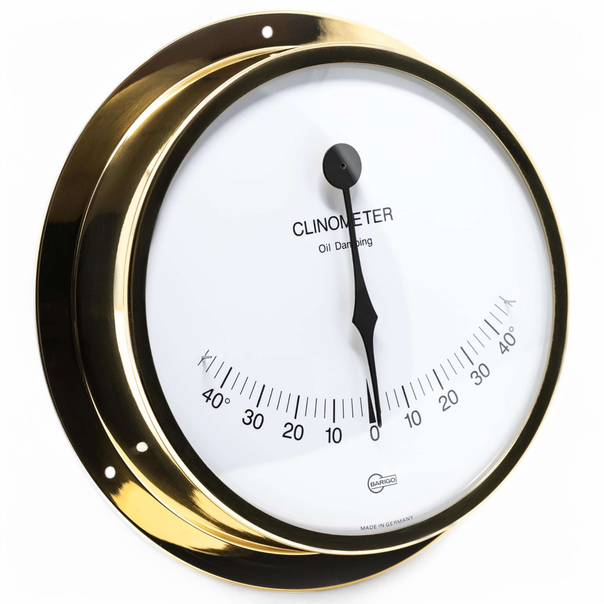 Barigo Viking clinometer in messing kleur, witte wijzerplaat met heldere zwarte cijfers en wijzer