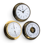 Barigo Viking set van 3 in messing met een scheepsklok, barometer en thermohygrometer ø155 mm