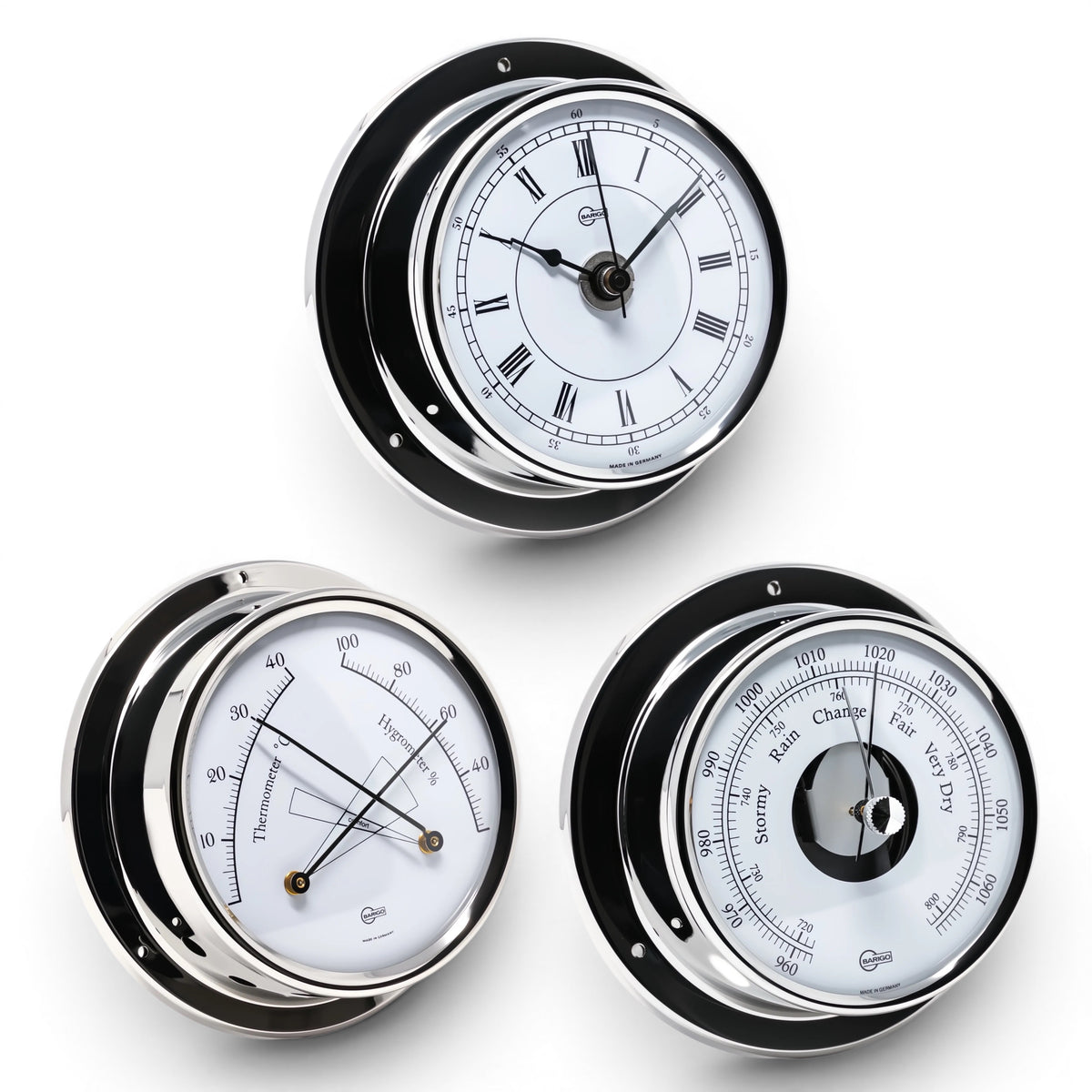 Barigo tempo chroom set van 3 instrumenten scheepsklok een barometer en een comfortmeter
