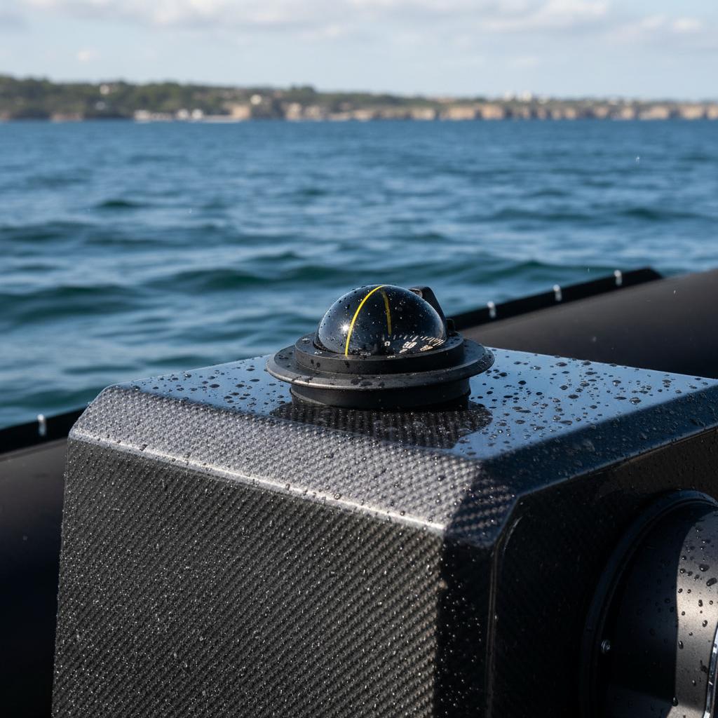 C12Plus inbouwkompas aan boord van een rib op zee 