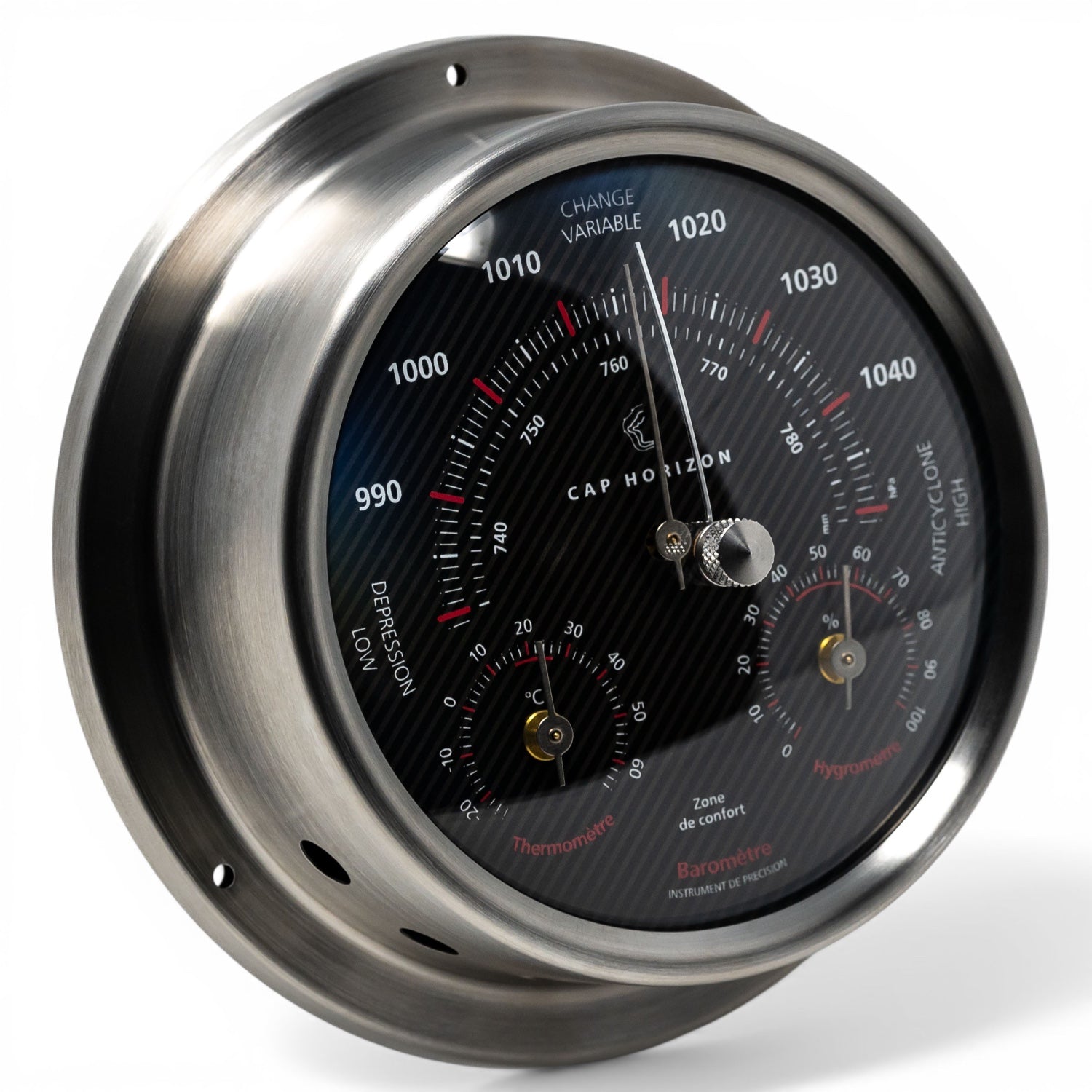 Cap Horizon Racing weerstation 125 mm   RVS met carbon look wijzerplaat en rood accent