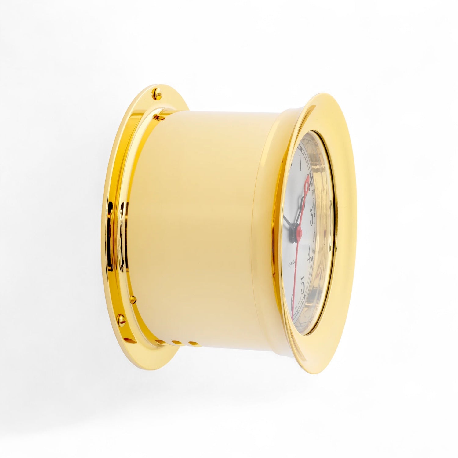Chelsea Clock 40033 wandklok messing Ø14 cm – Quartz uurwerk – Luxe & klassiek van schuin van de zijkant