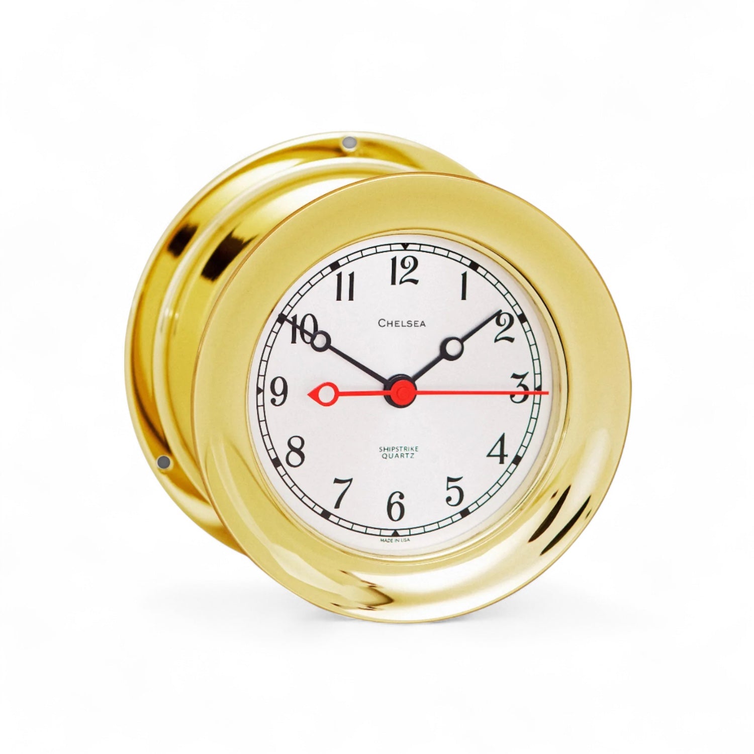 Chelsea Clock 40033 wandklok messing Ø14 cm – Quartz uurwerk – Luxe & klassiek van schuin van voren