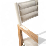 Design regisseursstoel The Square - teakhout, inklapbaar Linen creme wit ingezoomd detail leuning en rugzitting