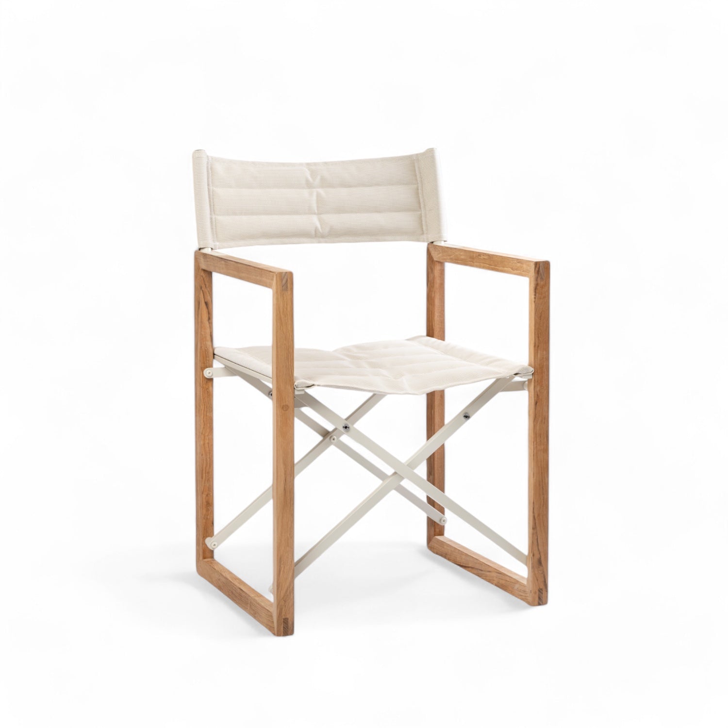 Design regisseursstoel The Square - teakhout, inklapbaar Linen creme wit schuin vooraanzicht