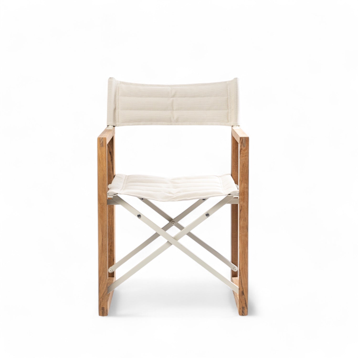 Design regisseursstoel The Square - teakhout, inklapbaar Linen creme wit vooraanzicht