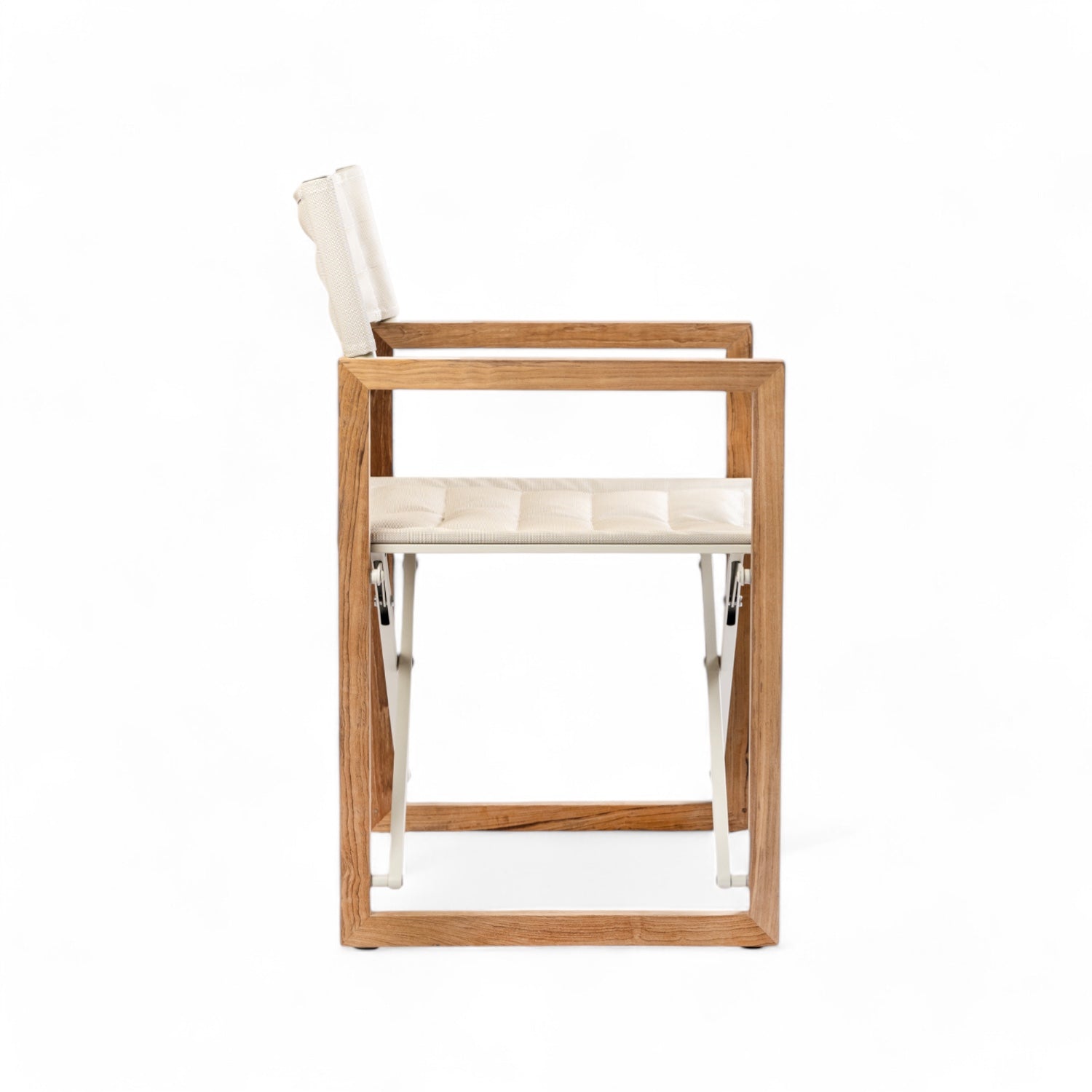 Design regisseursstoel The Square - teakhout, inklapbaar Linen creme wit zij aanzicht