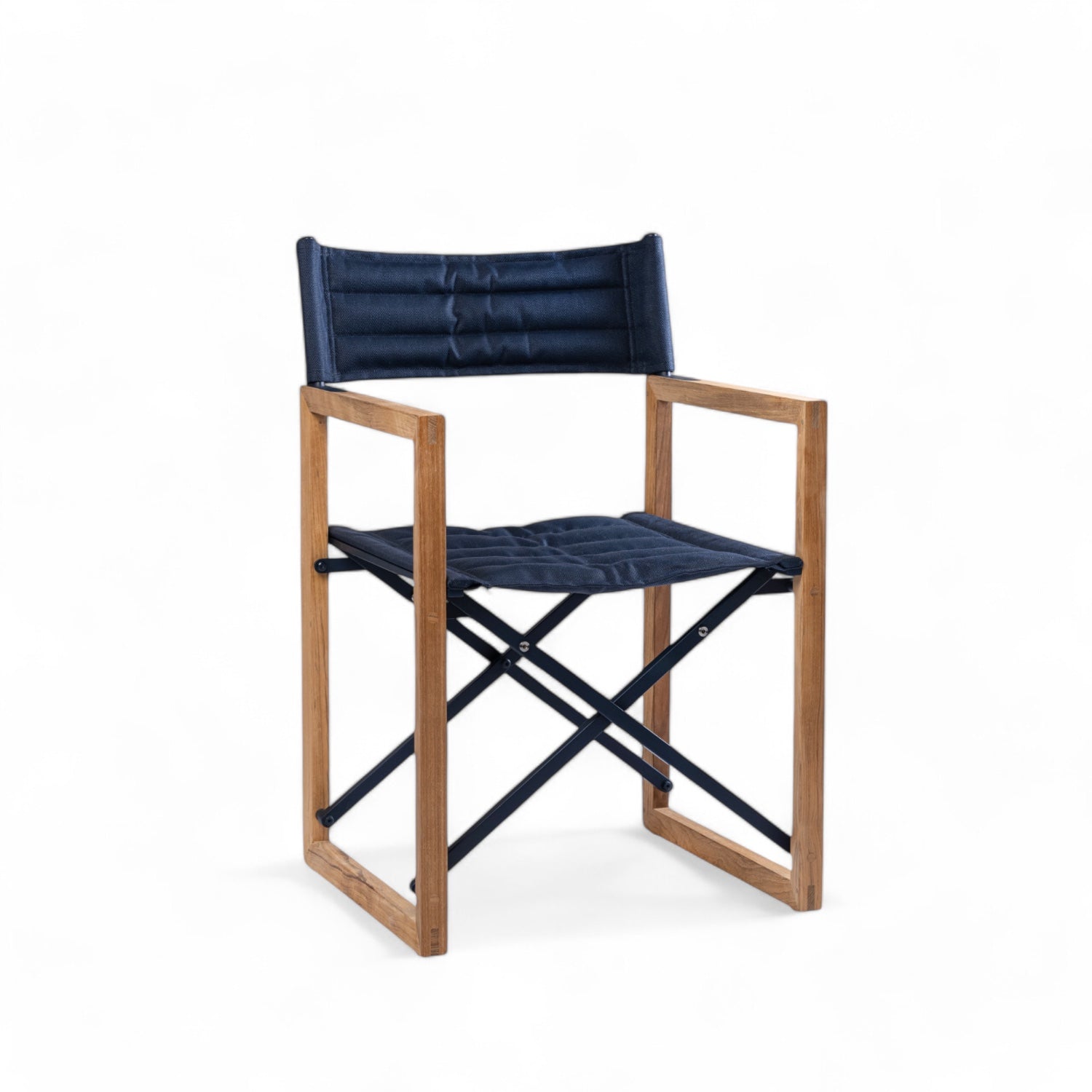 Design regisseursstoel The Square - teakhout, inklapbaar Ocean blauw schuin vooraanzicht