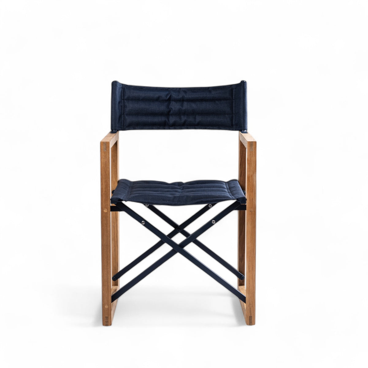 Design regisseursstoel The Square - teakhout, inklapbaar Ocean blauw vooraanzicht