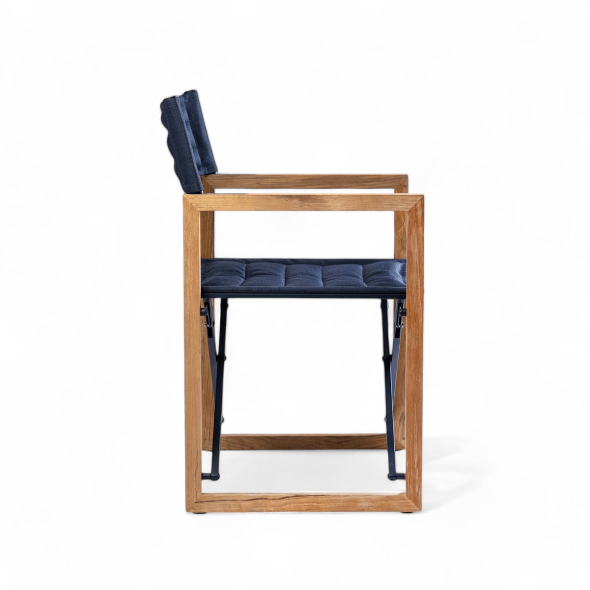 Design regisseursstoel The Square - teakhout, inklapbaar Ocean blauw zij aanzicht
