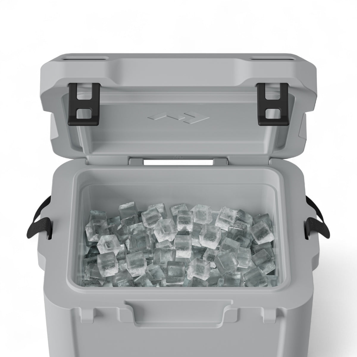 Dometic CI 15 koelbox 15L – passief, voor boot & outdoor, detail in Mist kleur, openstaand met ijsblokjes
