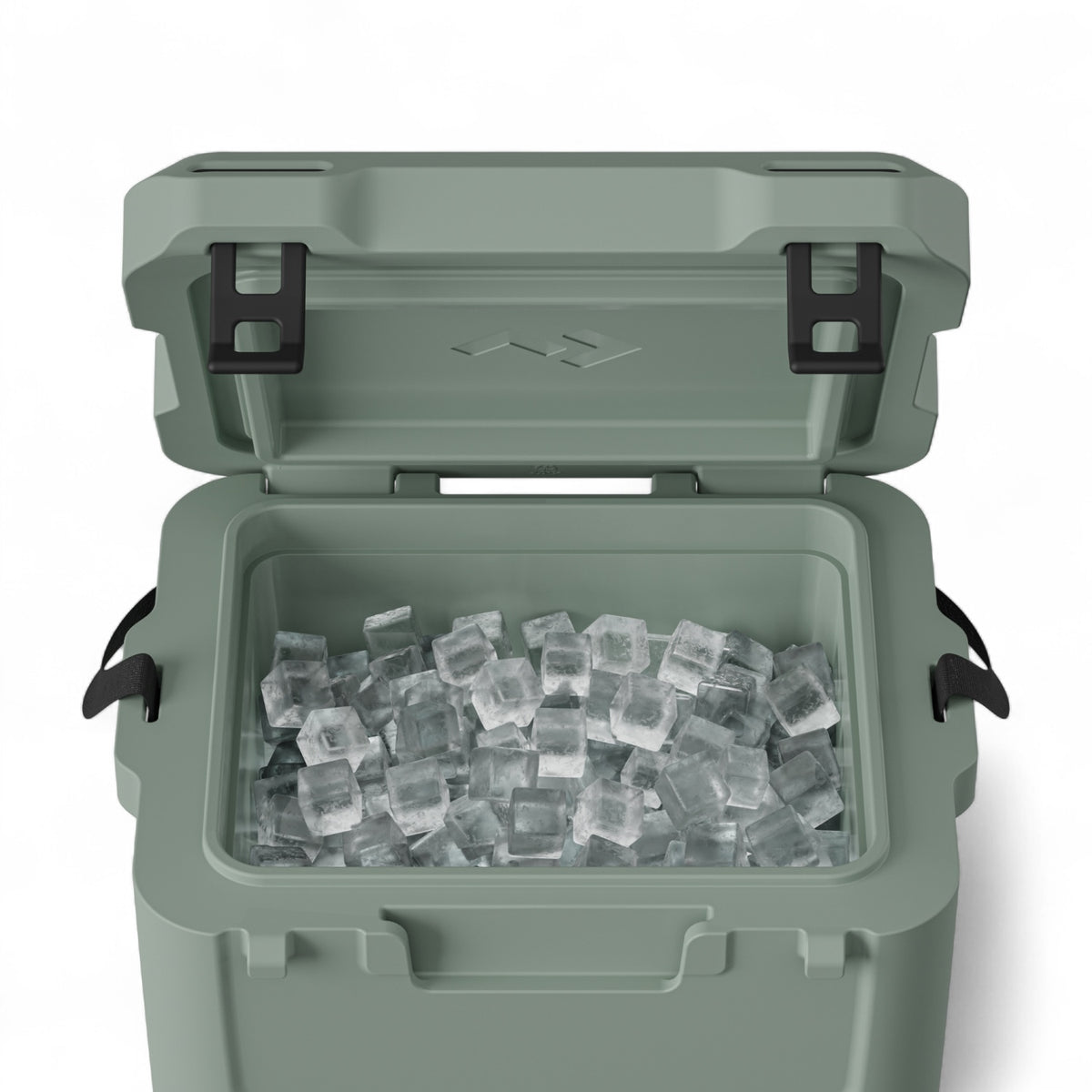 Dometic CI 15 koelbox 15L – passief, voor boot & outdoor, detail in Moss kleur, openstaand met ijsblokjes