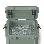 Dometic CI 15 koelbox 15L – passief, voor boot & outdoor, detail in Moss kleur, openstaand met ijsblokjes