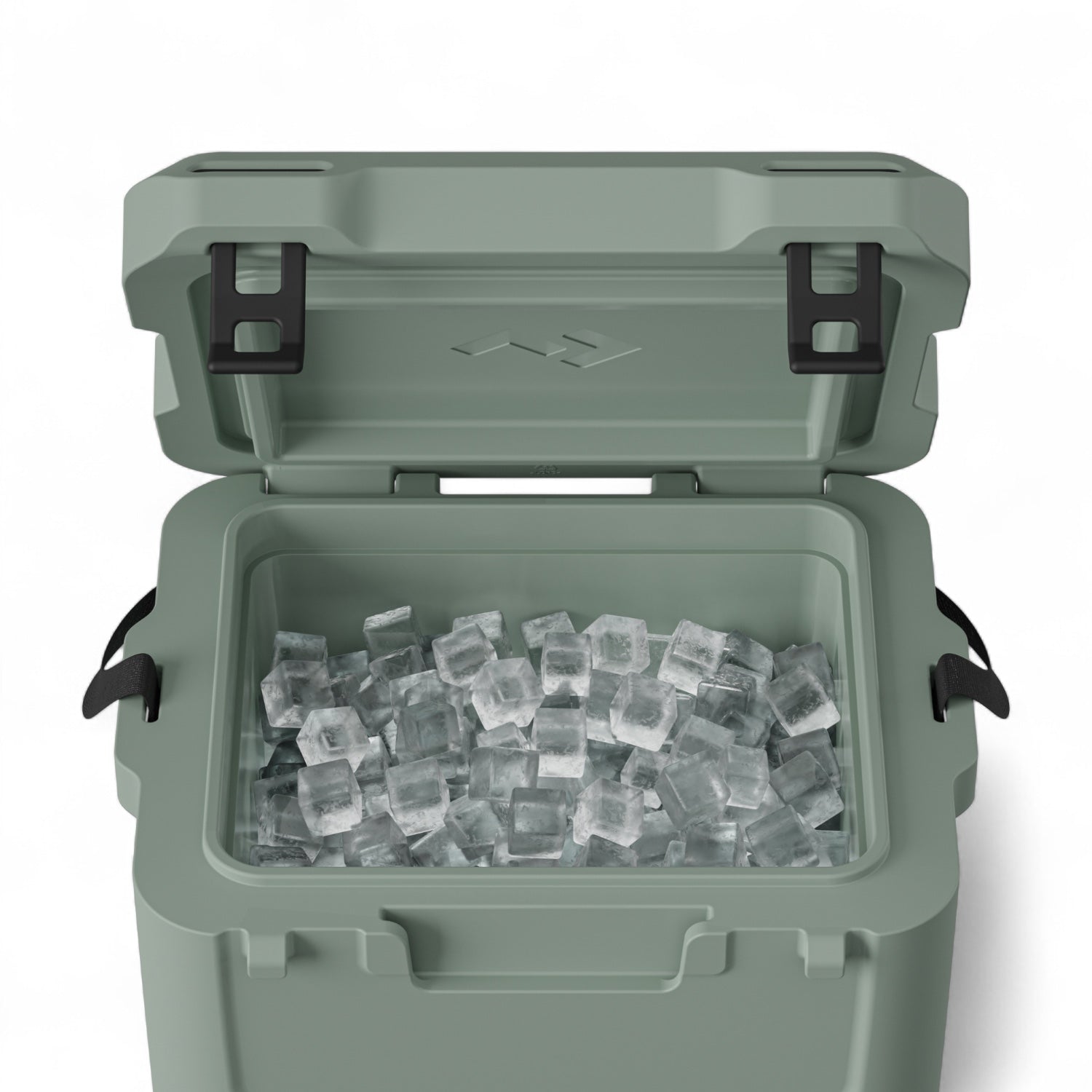 Dometic CI 15 koelbox 15L – passief, voor boot & outdoor, detail in Moss kleur, openstaand met ijsblokjes